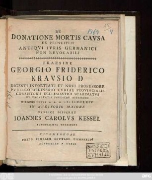 De Donatione Mortis Cavsa Ex Principiis Antiqvi Ivris Germanici Non Revocabili