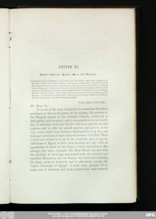 Letter XI. Coptic Church ─ Public Men and Events.