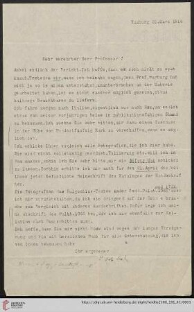Brief von Fritz Saxl an Franz Boll