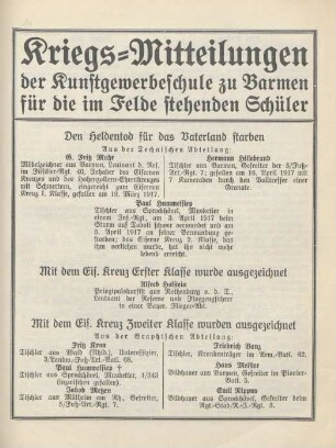 14.1917: Kriegs-Mitteilungen der Kunstgewerbeschule zu Barmen