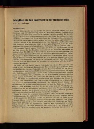 Lehrpläne für den Unterricht in der Muttersprache: 1. bis 4. Schuljahr Vorbemerkungen