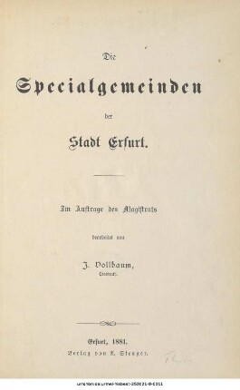 Die Specialgemeinden der Stadt Erfurt