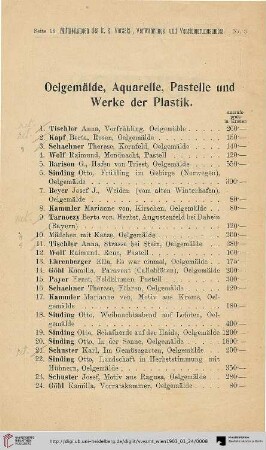 Oelgemälde, Aquarelle, Pastelle und Werke der Plastik (Nr. 1-69)