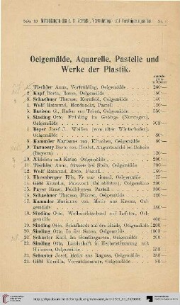 Oelgemälde, Aquarelle, Pastelle und Werke der Plastik (Nr. 1-69)
