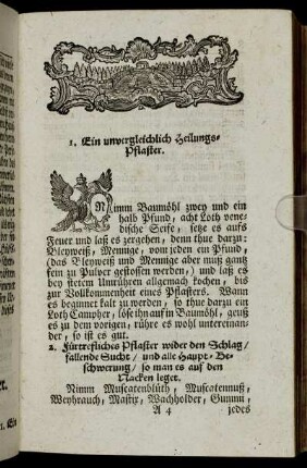 1. Ein unvergleichlich Heilungs-Pflaster. - 76. Für den Husten ein nützlicher Tranck.