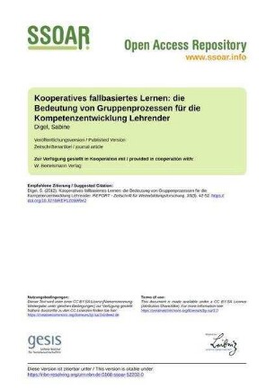 Kooperatives fallbasiertes Lernen: die Bedeutung von Gruppenprozessen für die Kompetenzentwicklung Lehrender