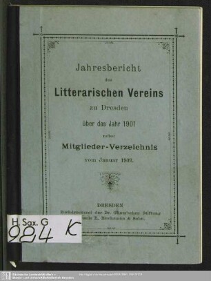 1901: Jahresbericht des Literarischen Vereins zu Dresden ... über die Jahre nebst Mitglieder-Verzeichnis