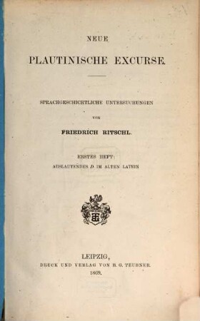 Neue plautinische Excurse : sprachgeschichtliche Untersuchungen, 1. Auslautendes D im Alten Latein