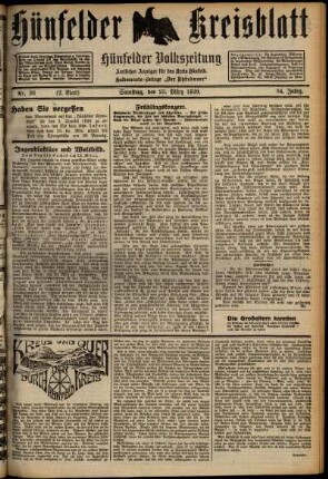 Zweite Ausgabe vom Samstag, den 23. März 1929.
