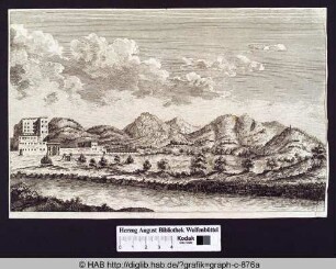 Ein Anwesen und vereinzelte Häuser in einer Berglandschaft