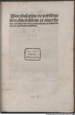 Vocabularius de partibus indeclinabilibus : mit Vorrede an den Leser