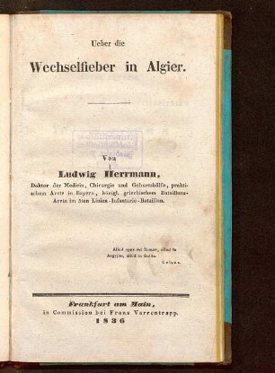 Ueber die Wechselfieber in Algier