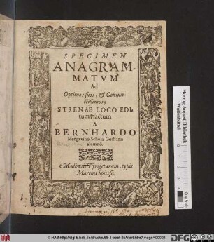 Specimen Anagrammatum Ad Optimos suos, & Coniunctißimos