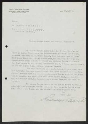 Brief von Hans Christoph Kaergel an Gerhart Hauptmann