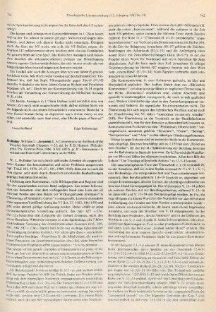 741-744 [Rezension] Holladay, William L.: Jeremiah 1., Chapters 1 - 25