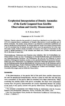 Geophysical interpretation of density anomalies of the earth computed from satellite observations and gravity measurements