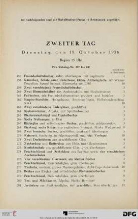 Zweiter Tag Dienstag, den 18. Oktober 1938, Beginn 15 Uhr (Nr. 257-506)