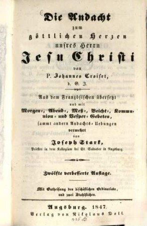 Die Andacht zum göttlichen Herzen unsres Herrn Jesu Christi