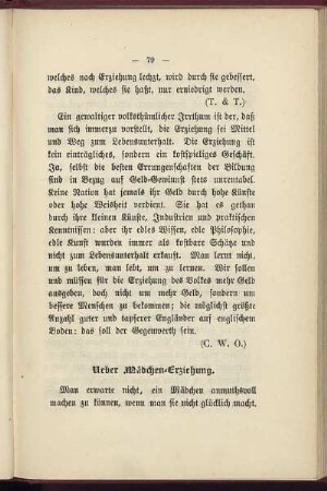 Ueber Mädchen-Erziehung.