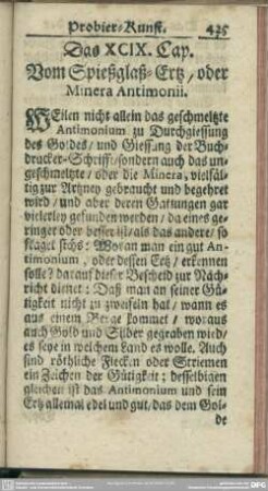 Das XCIX. Cap. Vom Spießglaß-Ertz, oder Minera Antimonii