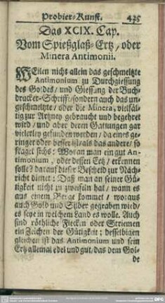 Das XCIX. Cap. Vom Spießglaß-Ertz, oder Minera Antimonii