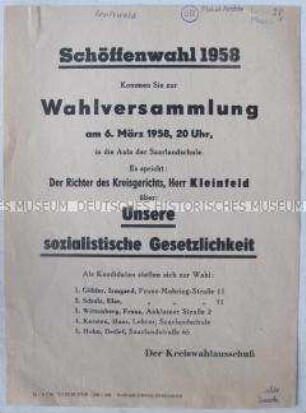 Flugblatt mit dem Aufruf zu einer Versammlung zur Schöffenwahl
