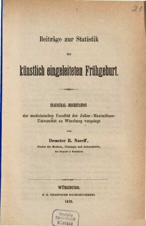Beiträge zur Statistik der künstlich eingeleiteten Frühgeburt