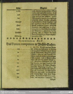 Summarium XLV. Das Forum competens in Wechsel-Sachen