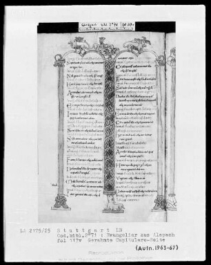 Evangeliar aus Alspach (Elsass) — Capitulare-Seite, Folio 117verso
