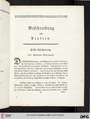 Erste Abtheilung: von Arabien überhaupt
