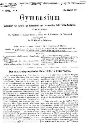 Der metrisch-prosodische Unterricht in Unter-Tertia