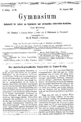 Der metrisch-prosodische Unterricht in Unter-Tertia
