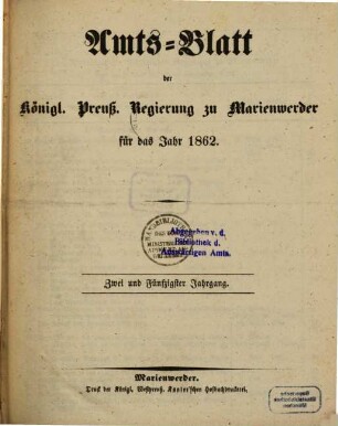 Amtsblatt für den Regierungsbezirk Marienwerder. 52. 1862