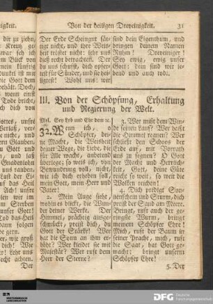 III. Von der Schöpfung, Erhaltung und Regierung der Welt.