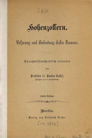 Hohenzollern : Ursprung und Bedeutung dieses Namens