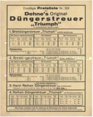 Ermäßigte Preisliste Nr. 3131 über Düngerstreuer "Triumph"