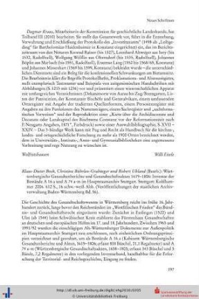 Klaus-Dieter Bock, Christine Bührlen-Grabinger und Robert Uhland (Bearb.): Württembergische Gesandtenberichte und Gesandtschaftsakten 1619-1806: Inventar der Bestände A 16a und A 74 a-m im Hauptstaatsarchiv Stuttgart. Stuttgart: Kohlhammer 2006. 612 S., 16 schw.-weiß Abb. (Veröffentlichungen der staatlichen Archivverwaltung Baden-Württemberg Bd. 56).