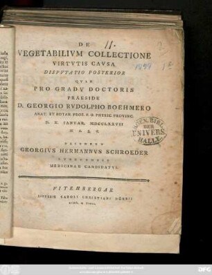 De Vegetabilivm Collectione Virtvtis Cavsa : Dispvtatio Posterior