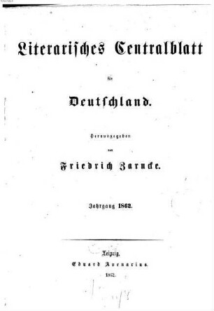 Literarisches Zentralblatt für Deutschland. 1862