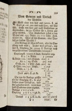 339-347, Vom Gewinn und Verlust bey Wechseln.