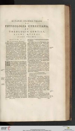 Gerardi Ioannis Vossii: De Physiologia Christiana, et Theologia gentili, libri qvinti pars prima