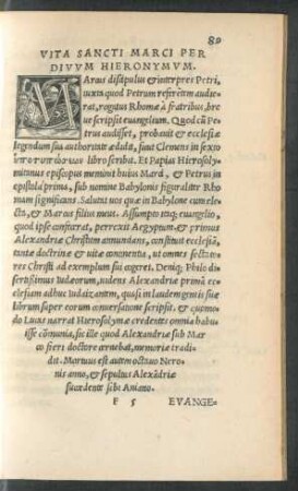 Vita Sancti Marci Per Divum Hieronymum.
