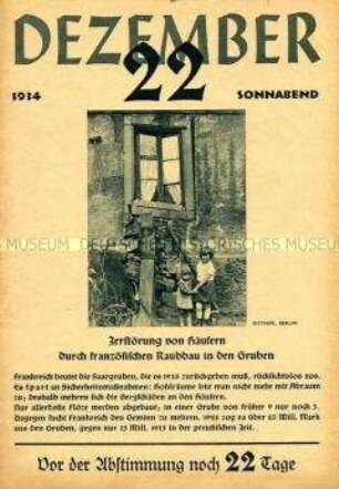 Kalenderblatt eines Abreißkalenders zur Saar-Abstimmung ("Abstimmungskalender")