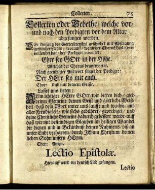 Collecten oder Gebethe / welche vor- und nach den Predigten vor dem Altar abgesungen werden.