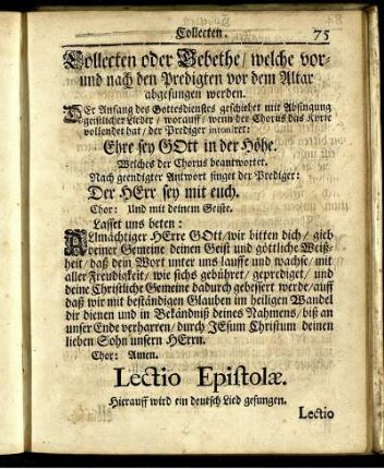 Collecten oder Gebethe / welche vor- und nach den Predigten vor dem Altar abgesungen werden.