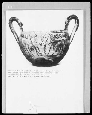 Zweihenkelige Schale, Pferde und geometrische Ornamente