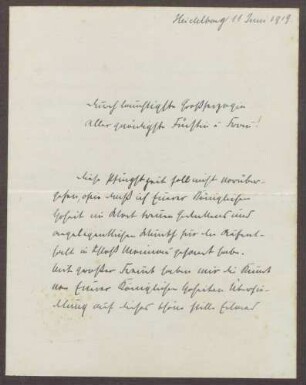 Schreiben von Otto Frommel an die Großherzogin Luise; Dank für eine Einladung auf die Insel Mainau