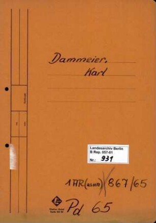 Personenheft Karl Dammeier (*11.12.1910), SS-Sturmscharführer