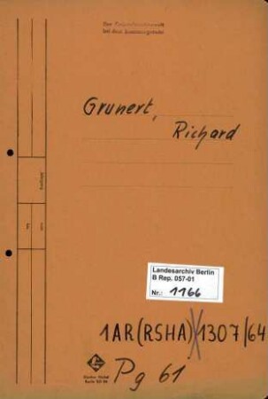 Personenheft Richard Grunert, Kriminalobersekretär