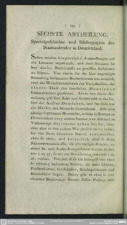 Sechste Abtheilung. Specialgeschichte und Bibliographie der Staatscalender in Deutschland